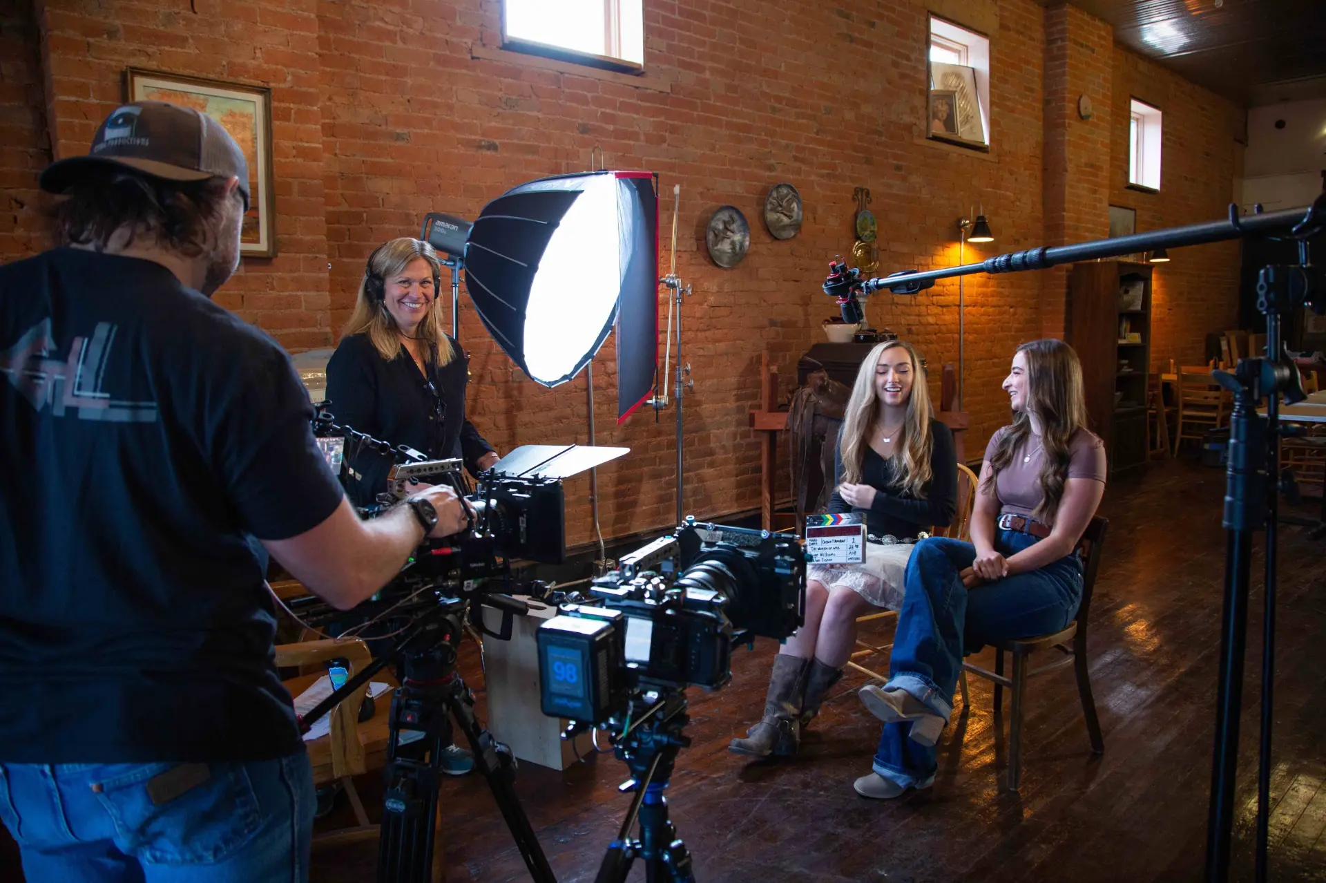 Paige Williams directing a documentary interview in Montana